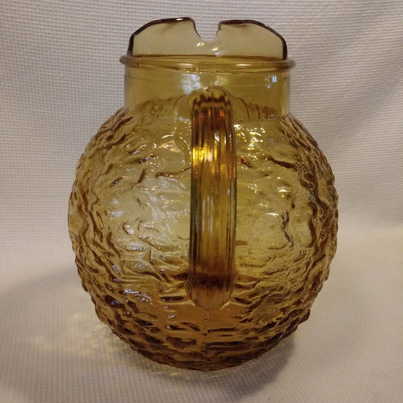 Vintage 1960s Anchor Hocking Honey Gold Textured Ball Jug In Milano 8in - Picture 4 of 16